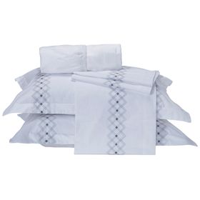 Jogo de Cama King Percal 230 Fios Pontual - Branco/Grafite 4 peças
