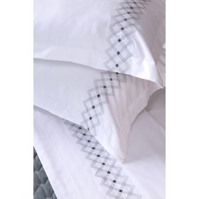Jogo de Cama King Percal 230 Fios Pontual - Branco/Grafite 4 peças