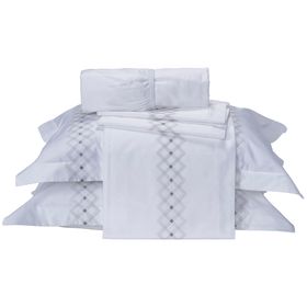Jogo de Cama Casal Percal 230 Fios Pontual - Branco/Caqui 4 peças