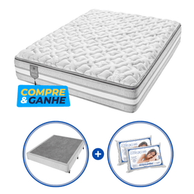 Combo Bed Gel: Colchão Casal Molas Ensacadas 138x188x36cm + Box Casal 138x188x38cm + 2 Travesseiros Confortare