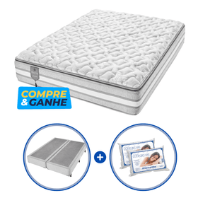 Combo Bed Gel: Colchão Super King Molas Ensacadas 193x203x36cm + Box Super King 193x203x38cm + 2 Travesseiros Confortare