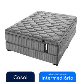 Combo Diamante: Colchão Casal Molas Ensacadas 138x188x40cm + Box Casal 138x188x32cm + 2 Travesseiros Confortare
