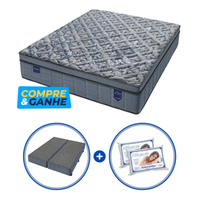 Combo Lord: Colchão Super King Molas Ensacadas 193x203x36cm + Box Super King 193x203x38cm + 2 Travesseiros Confortare
