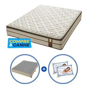 Combo Resiste Plus One Face: Colchão Casal Molas Ensacadas 138x188x27cm + Box Casal 138x188x38cm + 2 Travesseiros Confortare